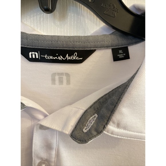 Travis Mathew Mens size XL White Gray Short Sleeve Polo Golf Shirt - Picture 2 of 5